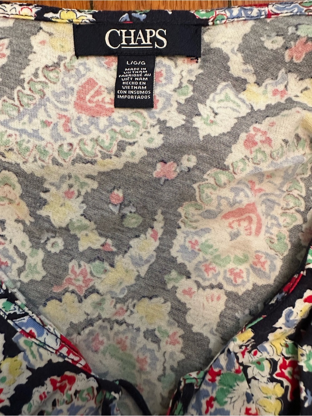 Chaps Women's Navy Floral Ruffle Sleeveless Top 1085 - Picture 5 of 5